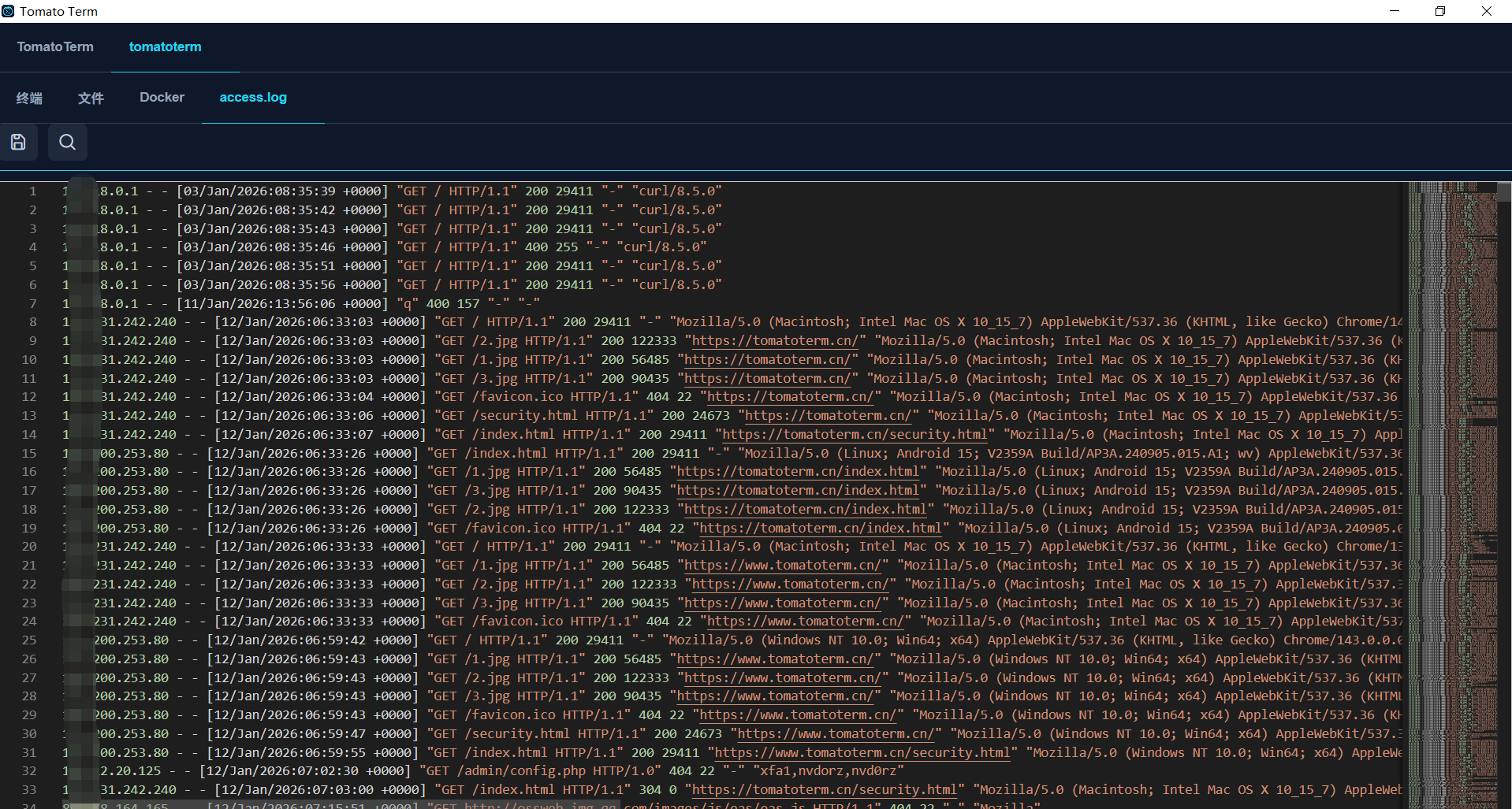 在线查看日志截图